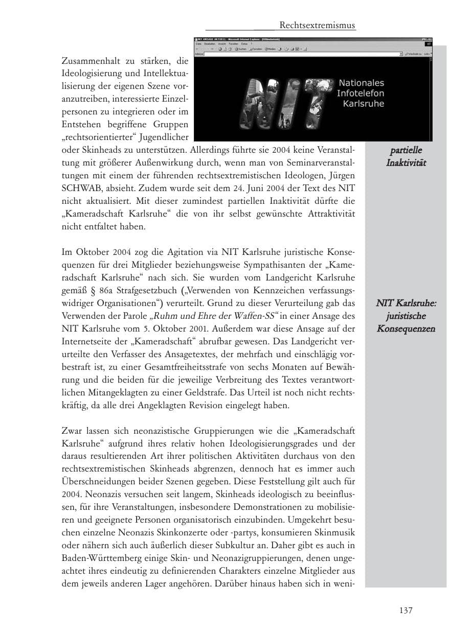 Seite 138 des Verfassungsschutzbericht 2004 Baden-Württemberg