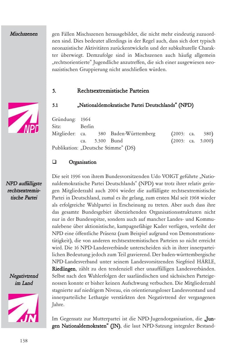 Seite 139 des Verfassungsschutzbericht 2004 Baden-Württemberg