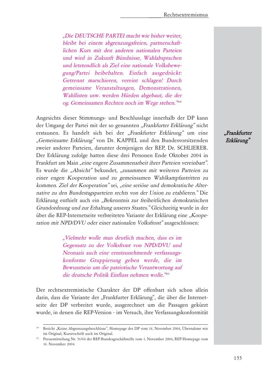 Seite 156 des Verfassungsschutzbericht 2004 Baden-Württemberg