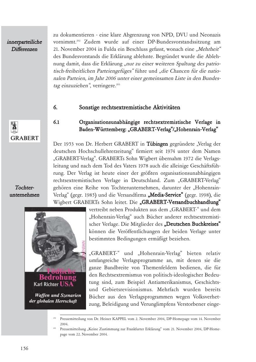 Seite 157 des Verfassungsschutzbericht 2004 Baden-Württemberg