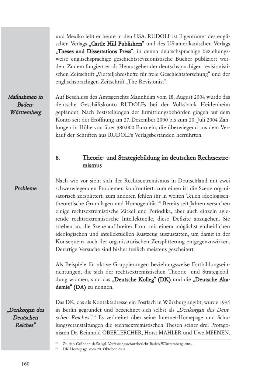 Seite 161 des Verfassungsschutzbericht 2004 Baden-Württemberg