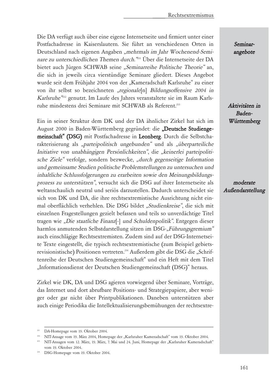 Seite 162 des Verfassungsschutzbericht 2004 Baden-Württemberg