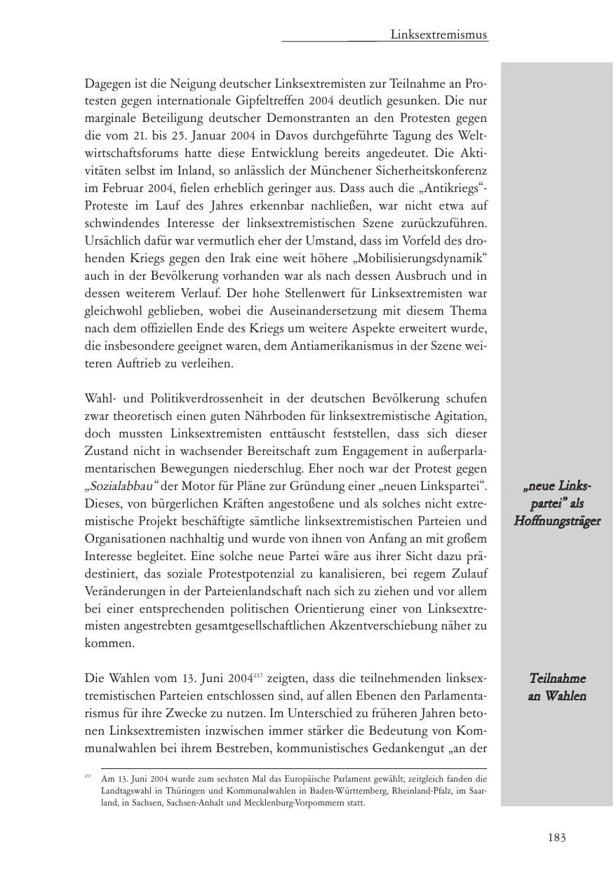 Seite 184 des Verfassungsschutzbericht 2004 Baden-Württemberg