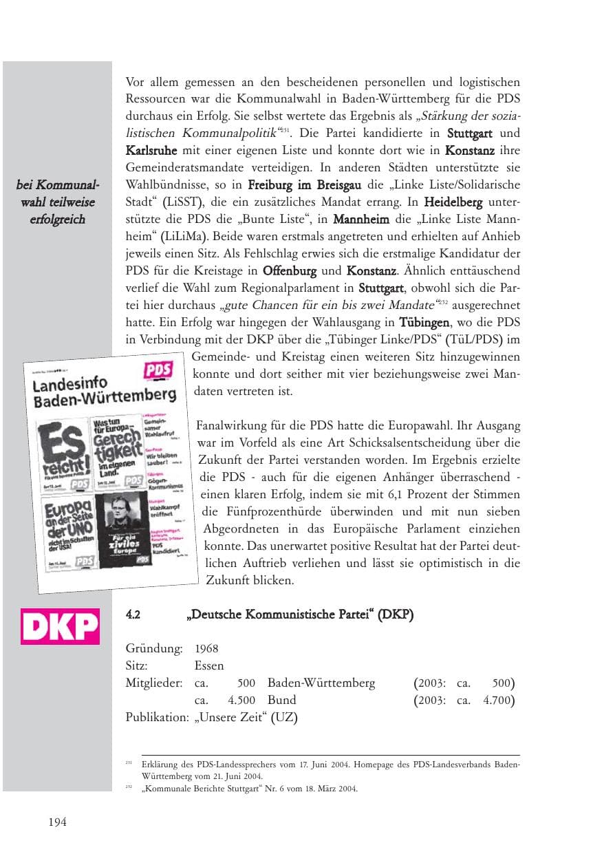 Seite 195 des Verfassungsschutzbericht 2004 Baden-Württemberg
