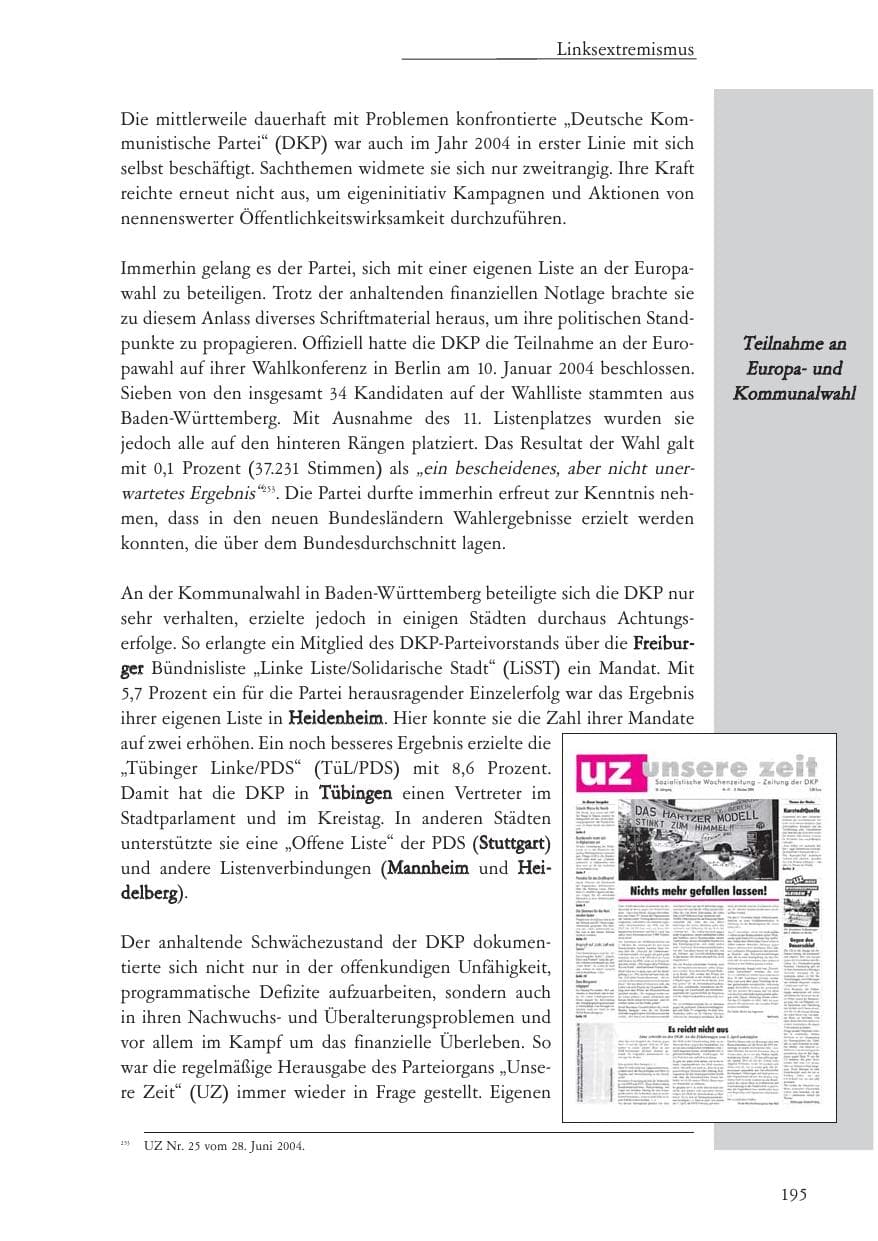 Seite 196 des Verfassungsschutzbericht 2004 Baden-Württemberg