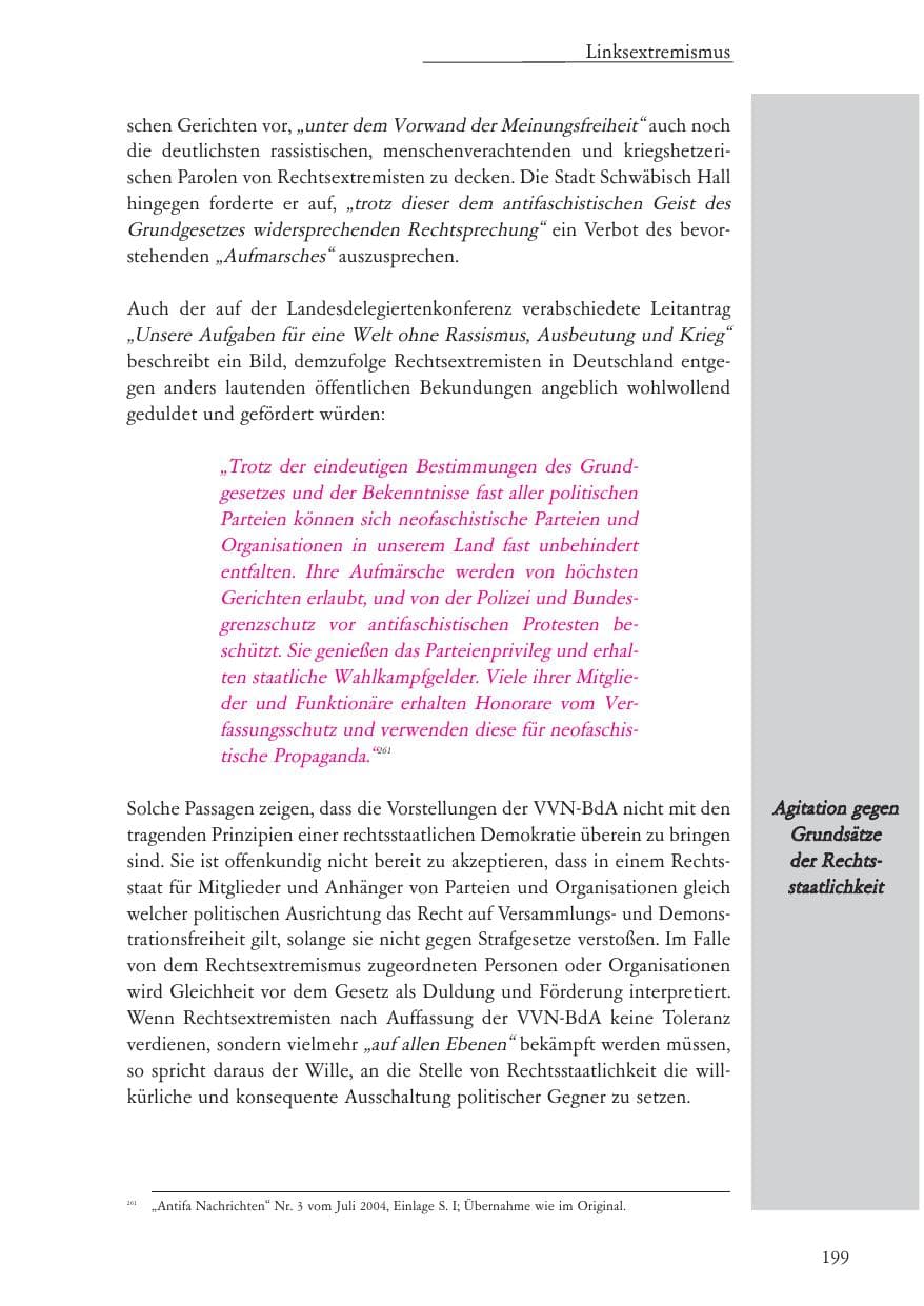 Seite 200 des Verfassungsschutzbericht 2004 Baden-Württemberg