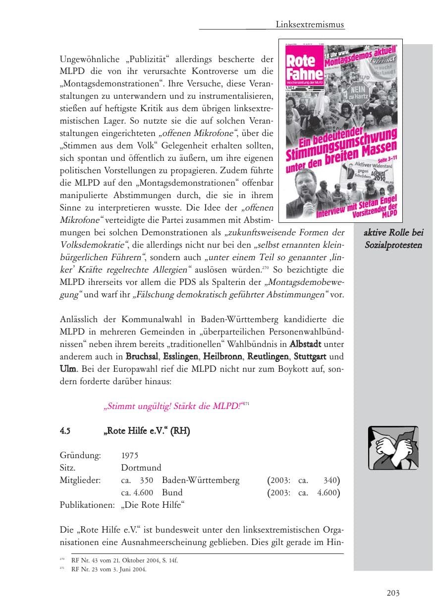 Seite 204 des Verfassungsschutzbericht 2004 Baden-Württemberg