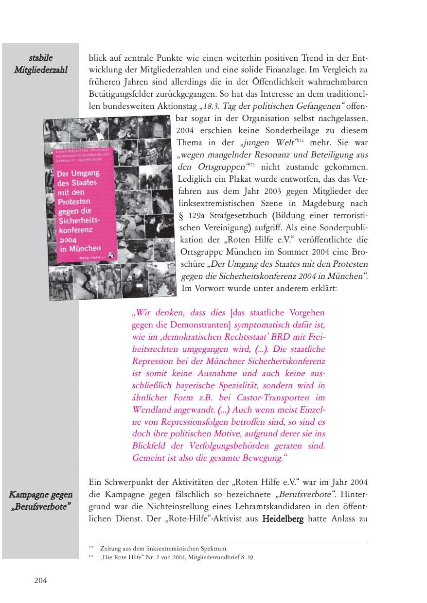 Seite 205 des Verfassungsschutzbericht 2004 Baden-Württemberg