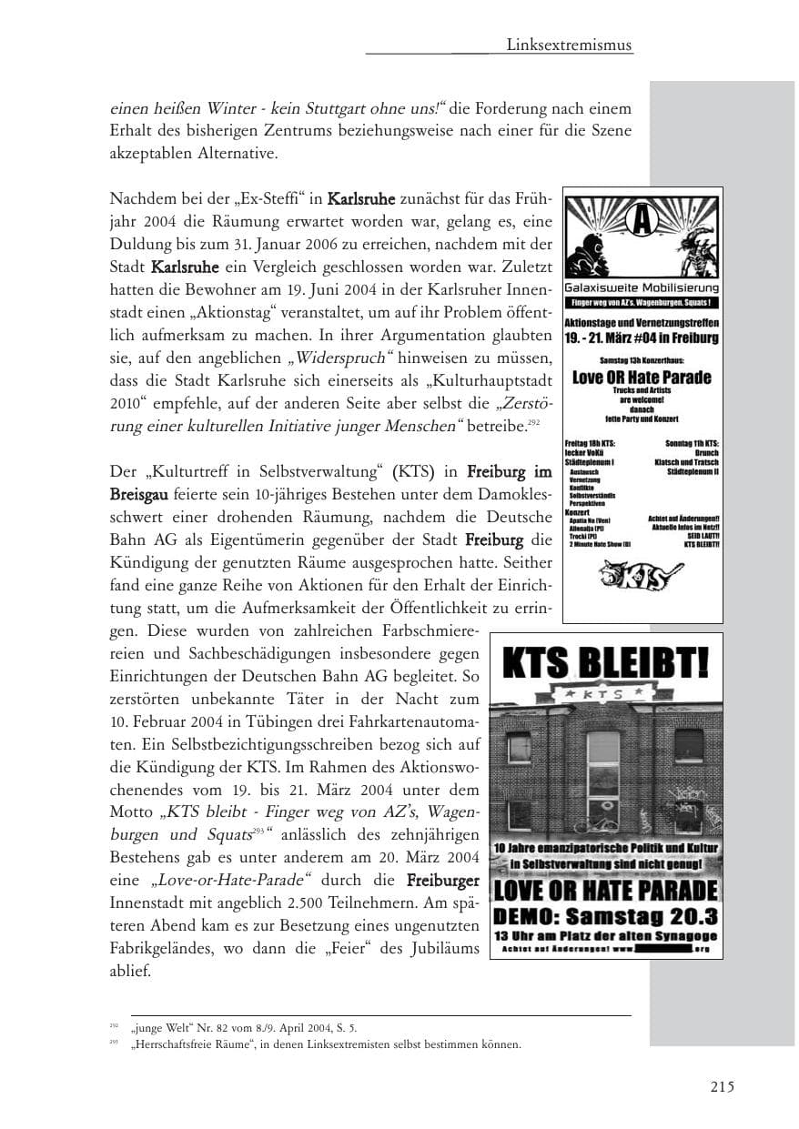 Seite 216 des Verfassungsschutzbericht 2004 Baden-Württemberg