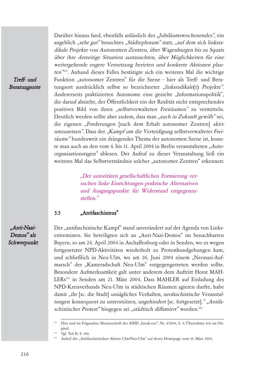 Seite 217 des Verfassungsschutzbericht 2004 Baden-Württemberg