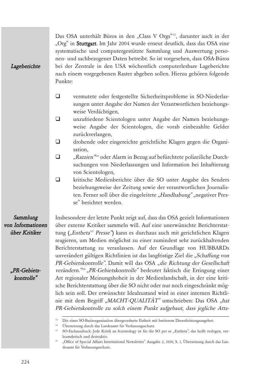 Seite 225 des Verfassungsschutzbericht 2004 Baden-Württemberg