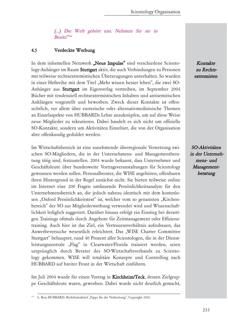 Seite 234 des Verfassungsschutzbericht 2004 Baden-Württemberg