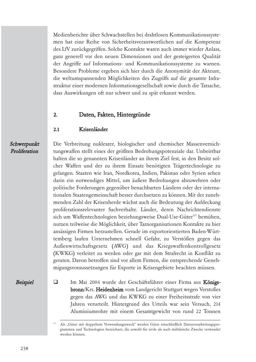Seite 239 des Verfassungsschutzbericht 2004 Baden-Württemberg