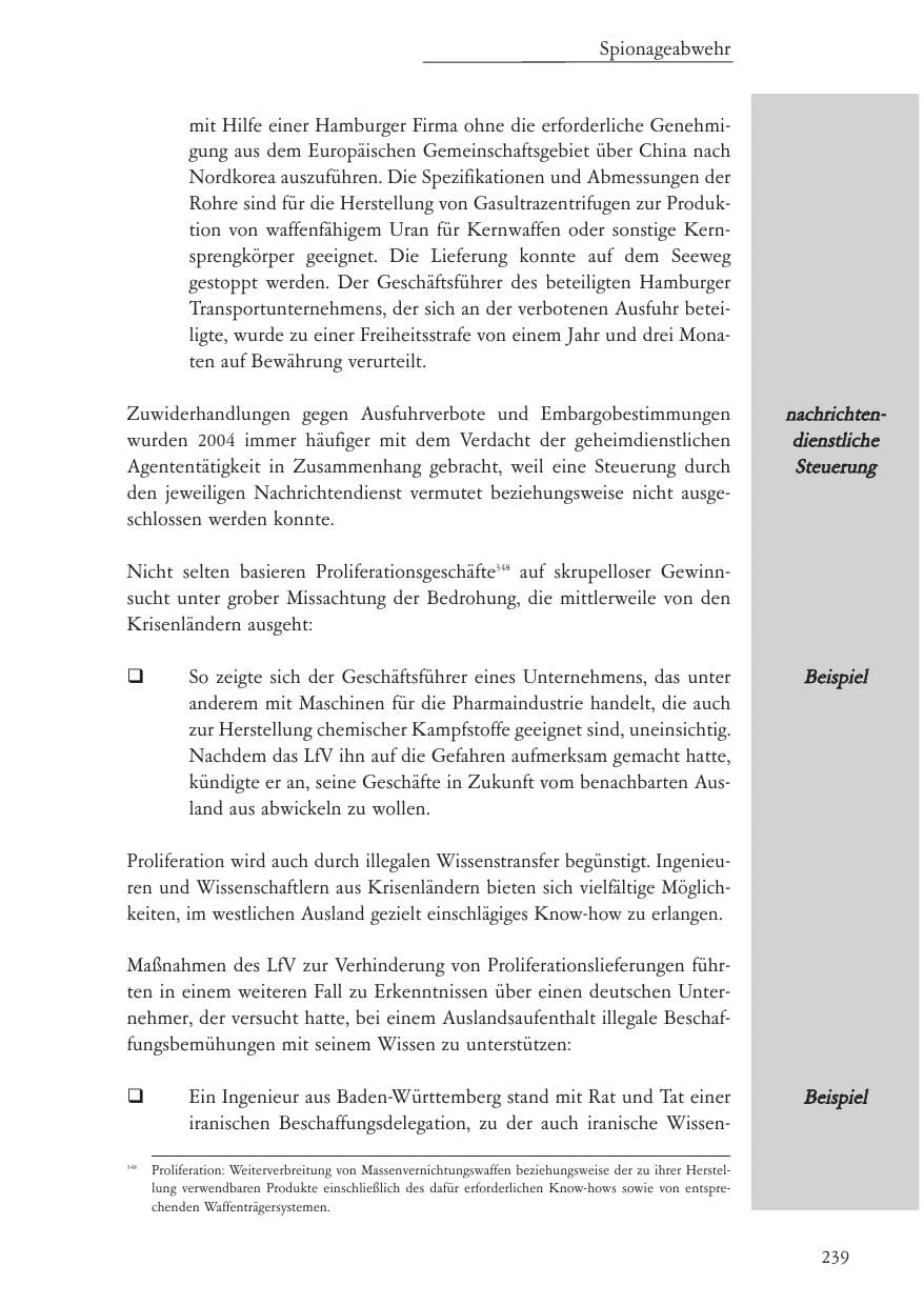 Seite 240 des Verfassungsschutzbericht 2004 Baden-Württemberg