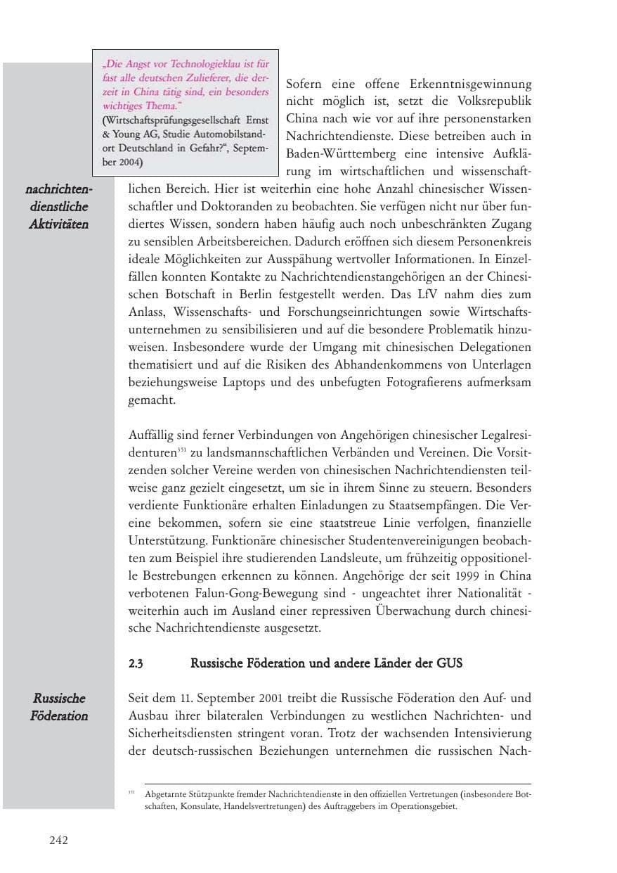 Seite 243 des Verfassungsschutzbericht 2004 Baden-Württemberg