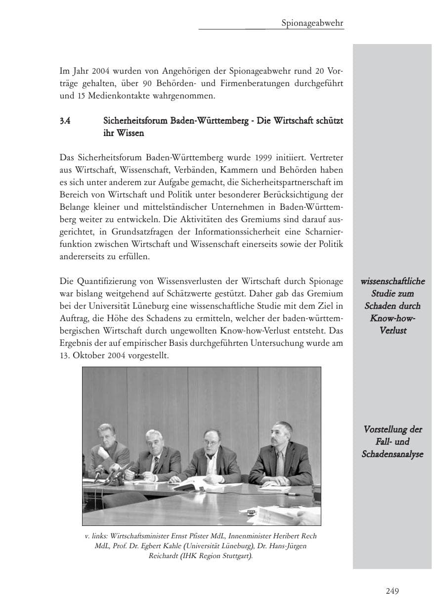 Seite 250 des Verfassungsschutzbericht 2004 Baden-Württemberg