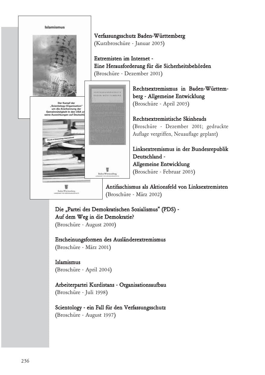 Seite 257 des Verfassungsschutzbericht 2004 Baden-Württemberg