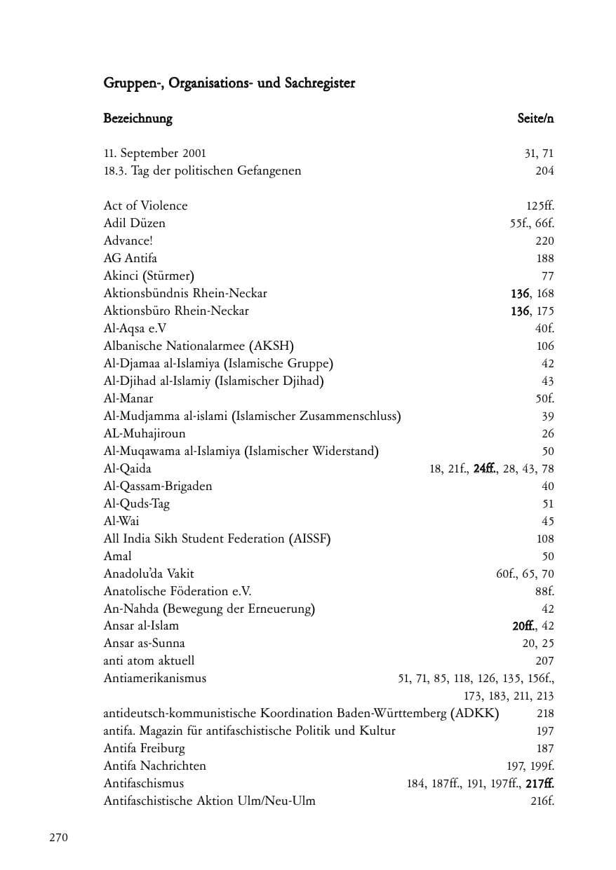 Seite 271 des Verfassungsschutzbericht 2004 Baden-Württemberg