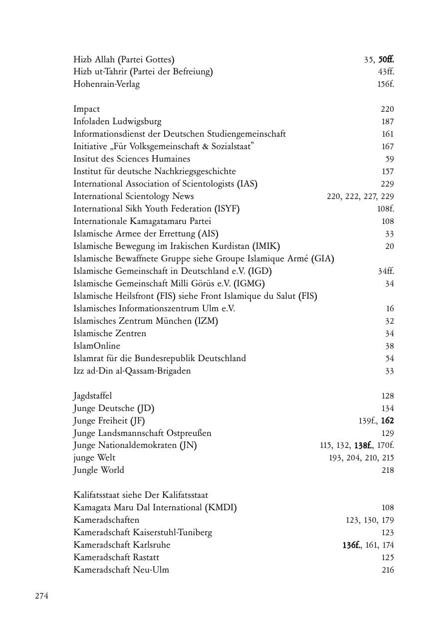 Seite 275 des Verfassungsschutzbericht 2004 Baden-Württemberg