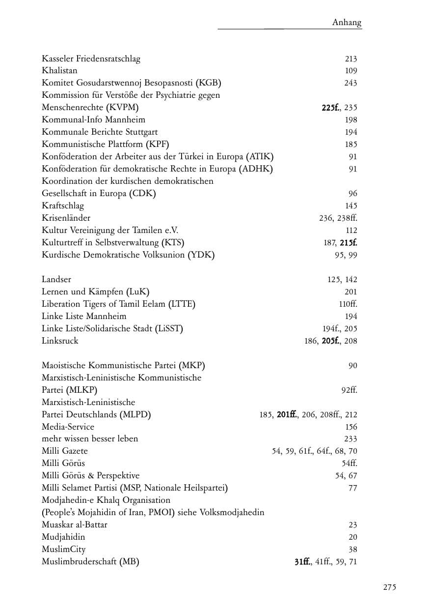 Seite 276 des Verfassungsschutzbericht 2004 Baden-Württemberg