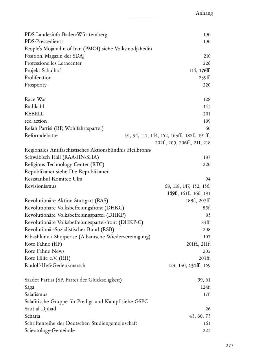 Seite 278 des Verfassungsschutzbericht 2004 Baden-Württemberg