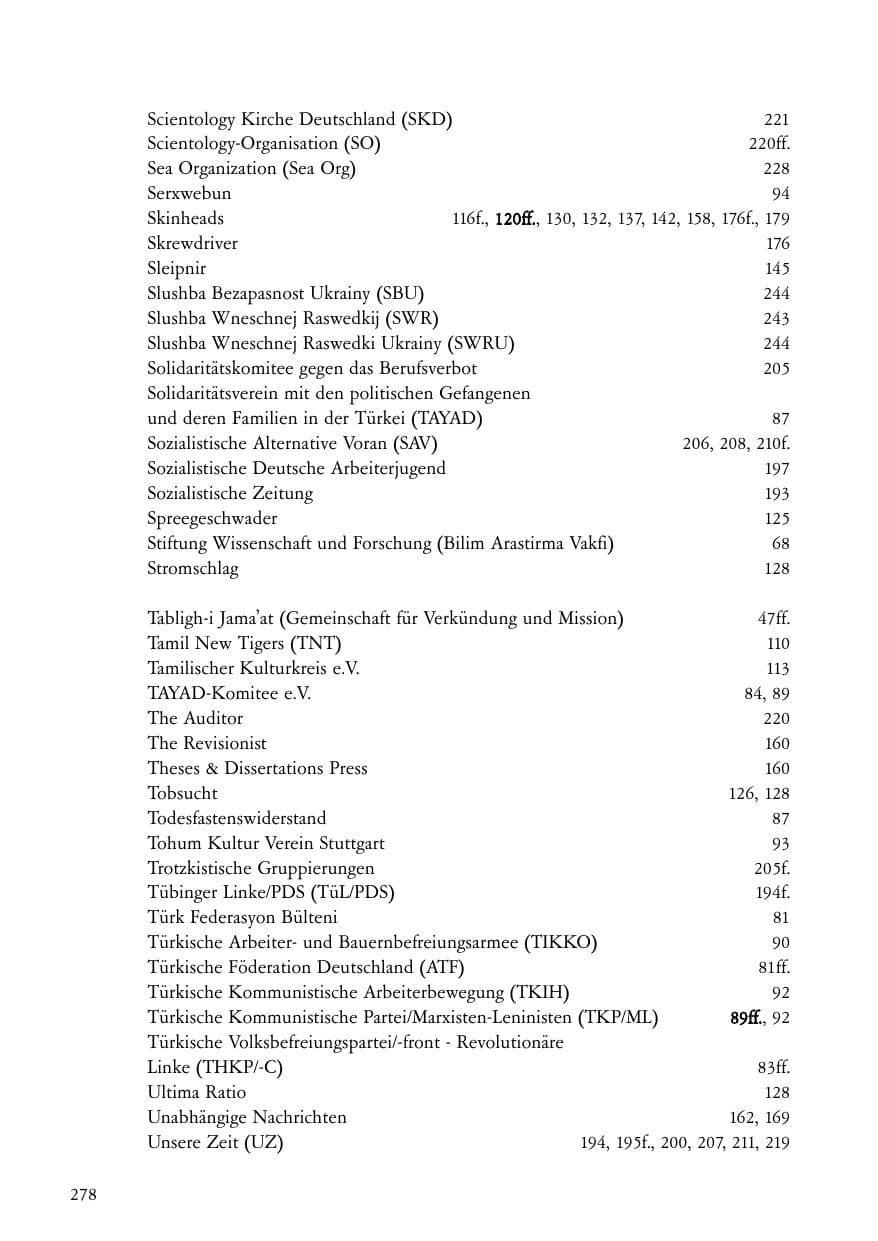 Seite 279 des Verfassungsschutzbericht 2004 Baden-Württemberg
