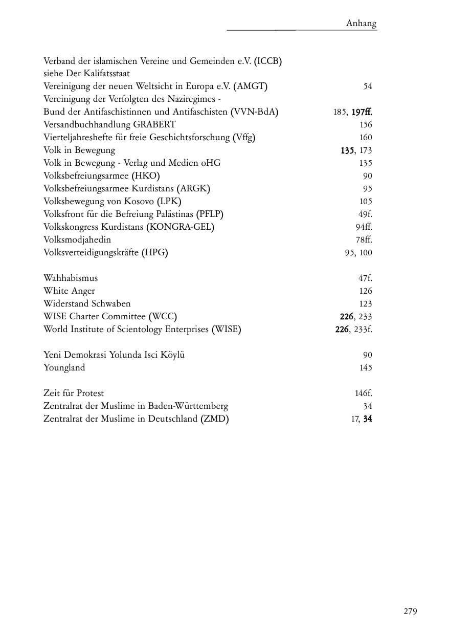 Seite 280 des Verfassungsschutzbericht 2004 Baden-Württemberg