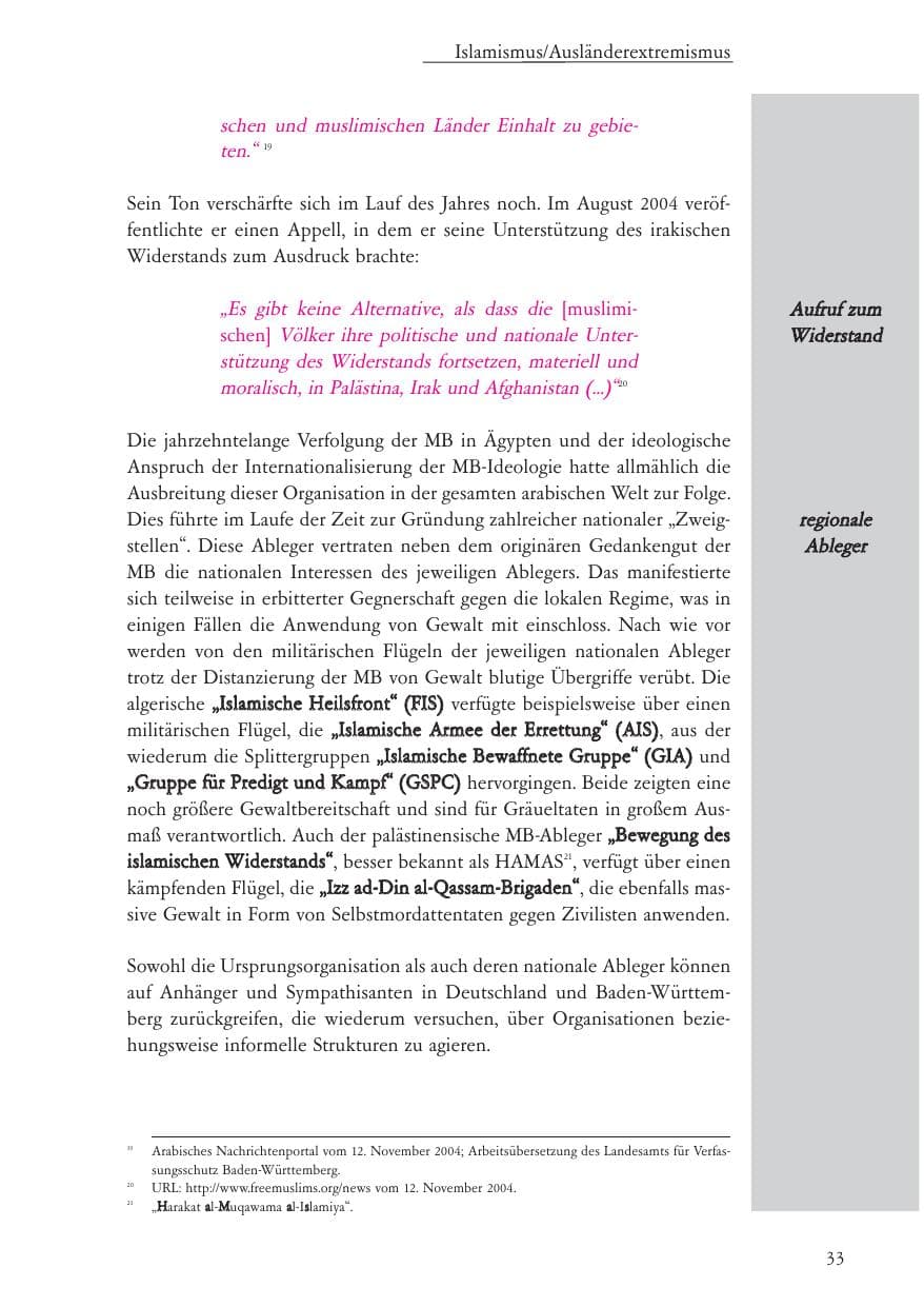 Seite 34 des Verfassungsschutzbericht 2004 Baden-Württemberg