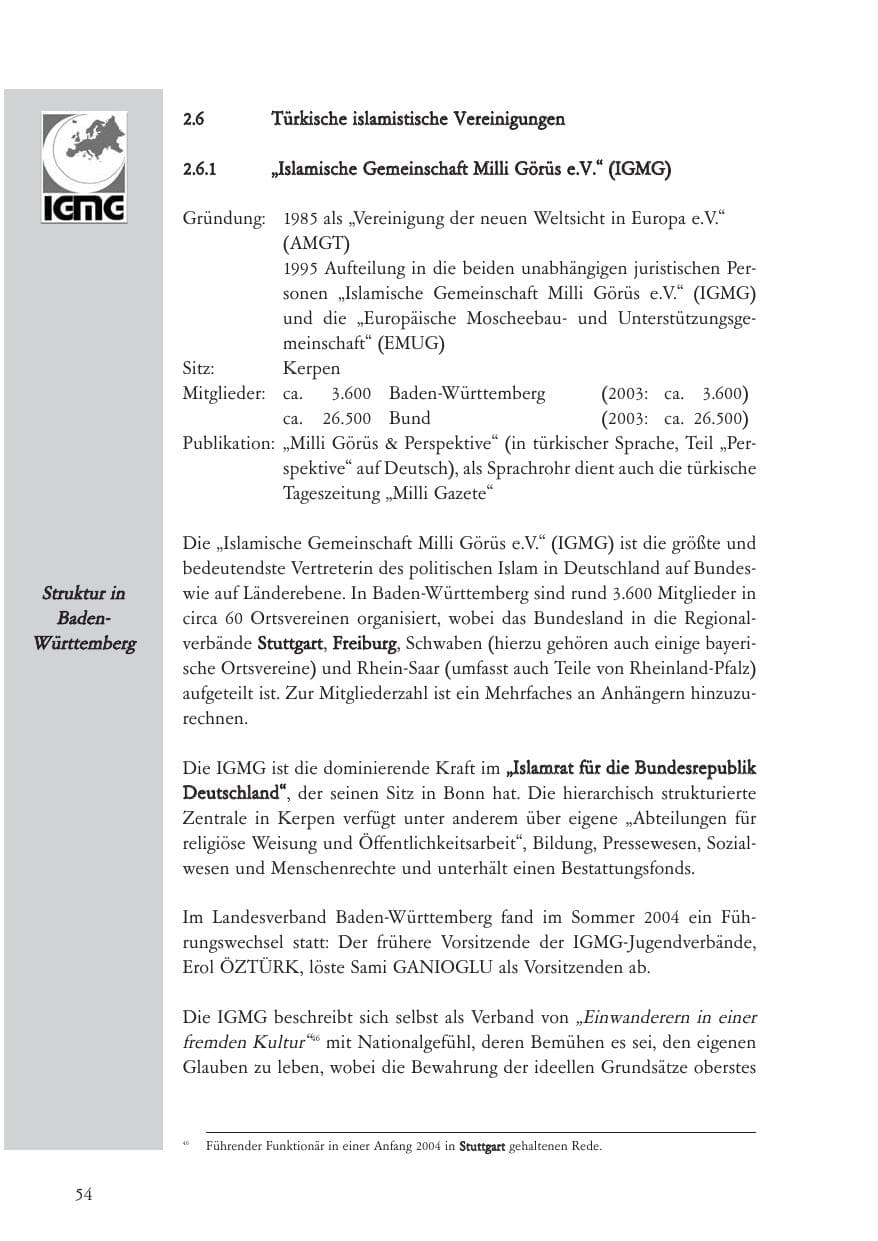 Seite 55 des Verfassungsschutzbericht 2004 Baden-Württemberg