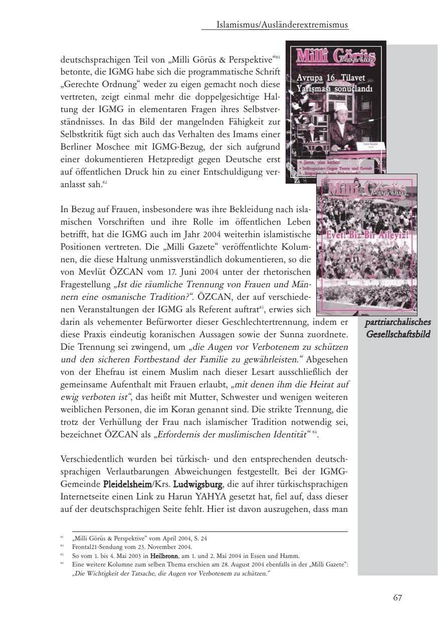 Seite 68 des Verfassungsschutzbericht 2004 Baden-Württemberg