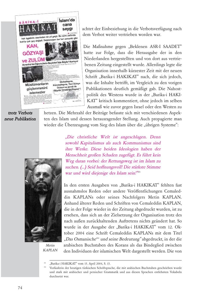 Seite 75 des Verfassungsschutzbericht 2004 Baden-Württemberg