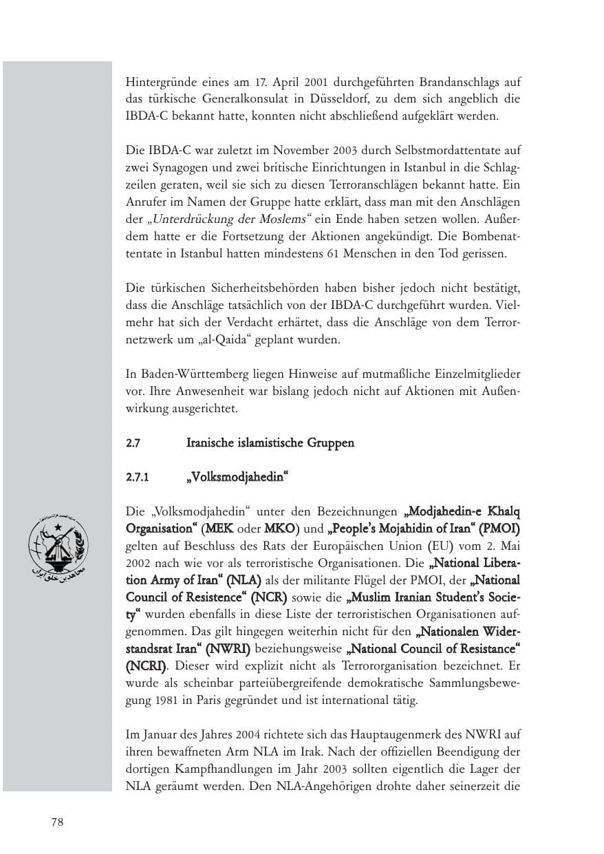 Seite 79 des Verfassungsschutzbericht 2004 Baden-Württemberg
