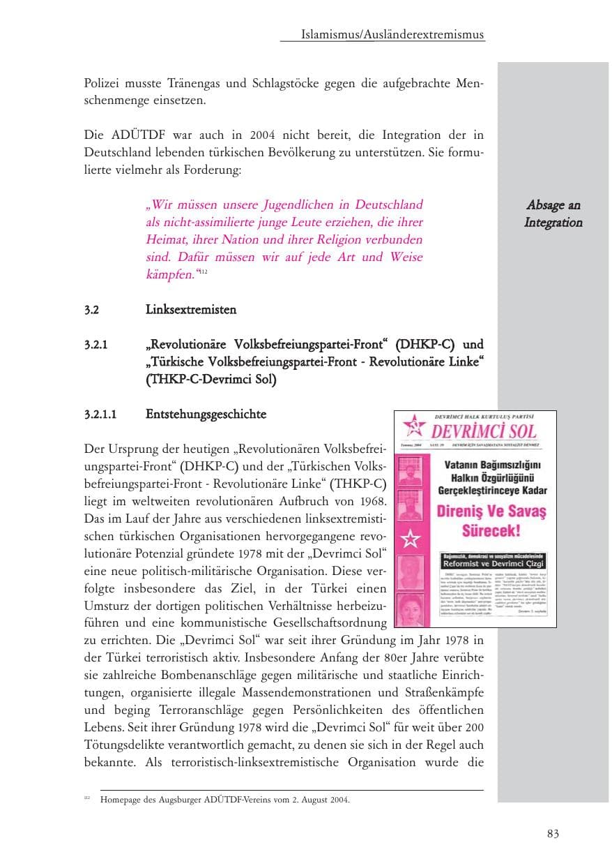 Seite 84 des Verfassungsschutzbericht 2004 Baden-Württemberg