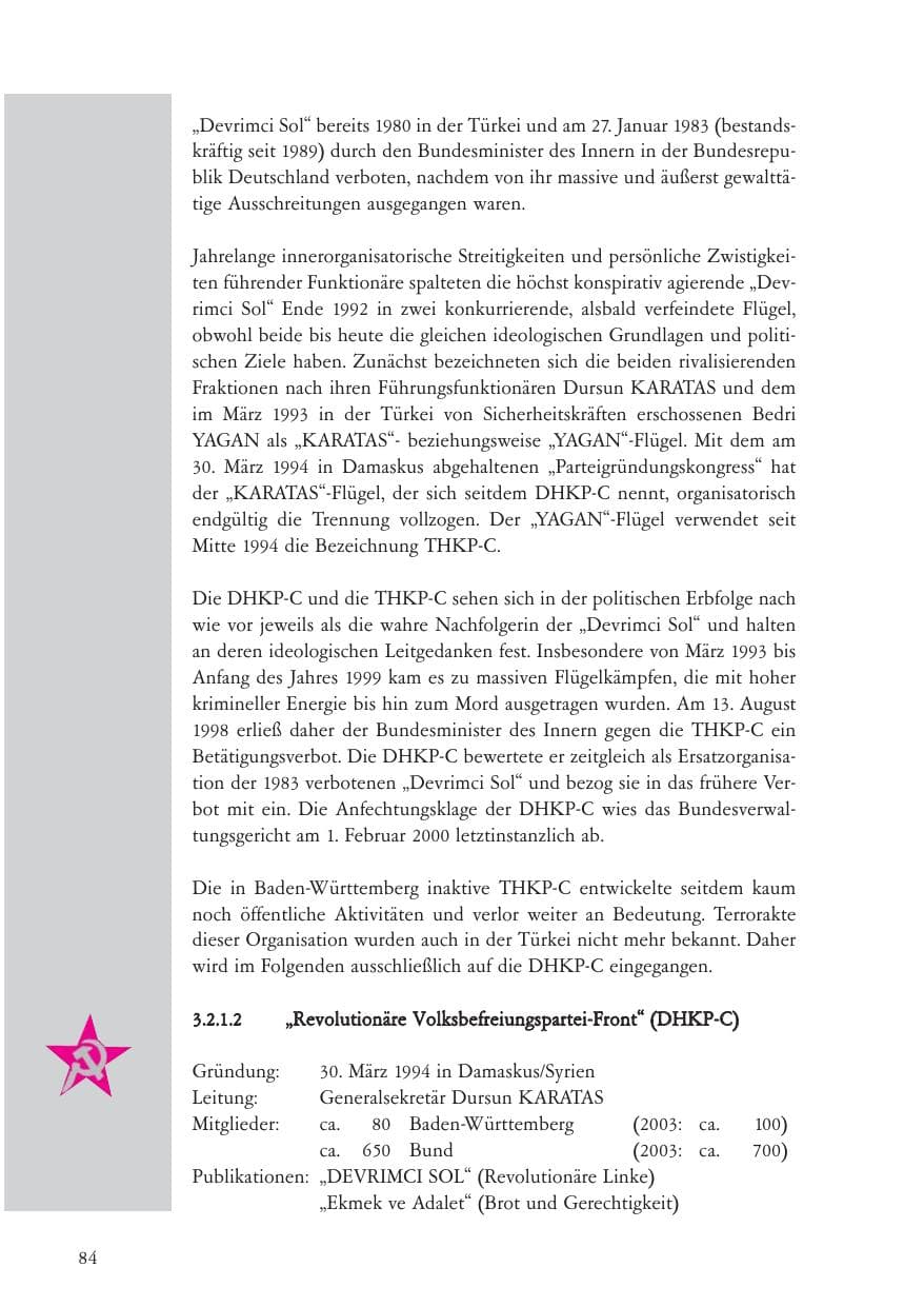 Seite 85 des Verfassungsschutzbericht 2004 Baden-Württemberg