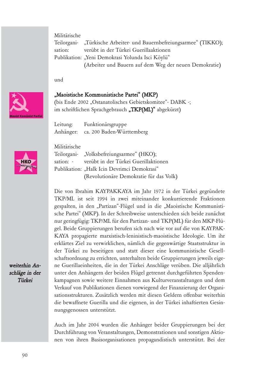 Seite 91 des Verfassungsschutzbericht 2004 Baden-Württemberg