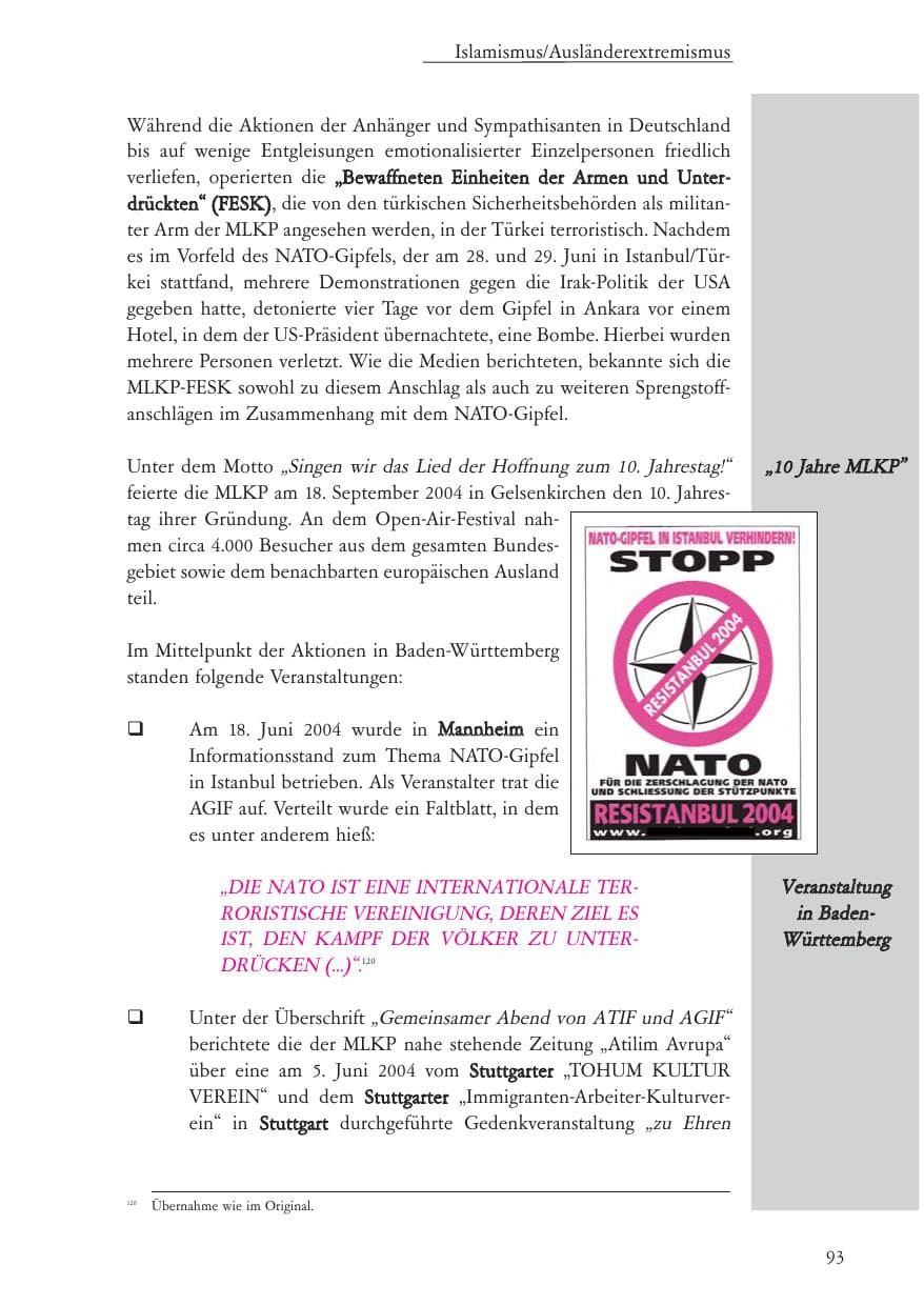 Seite 94 des Verfassungsschutzbericht 2004 Baden-Württemberg