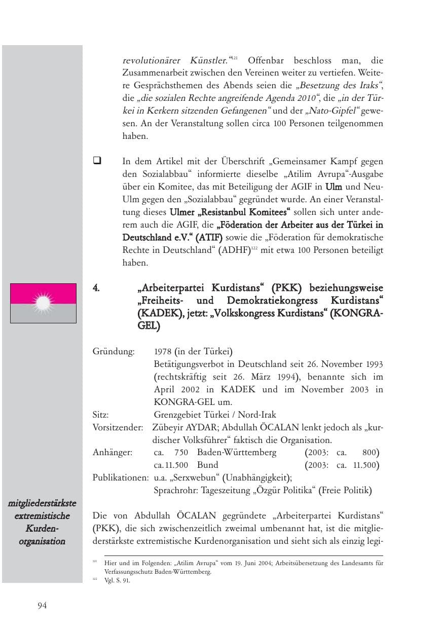 Seite 95 des Verfassungsschutzbericht 2004 Baden-Württemberg