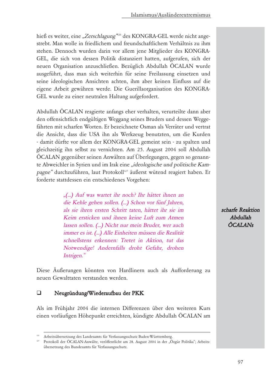 Seite 98 des Verfassungsschutzbericht 2004 Baden-Württemberg