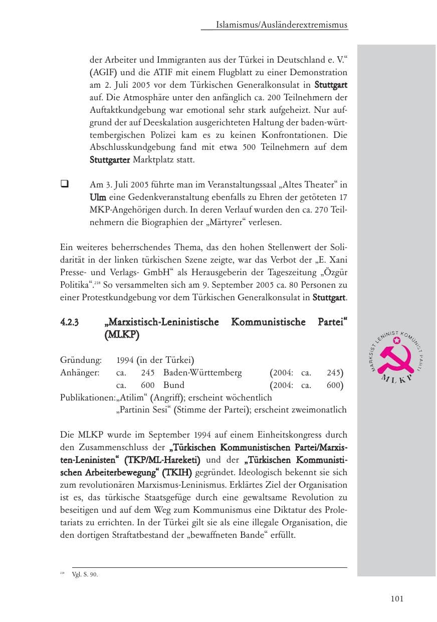 Seite 102 des Verfassungsschutzbericht 2005 Baden-Württemberg