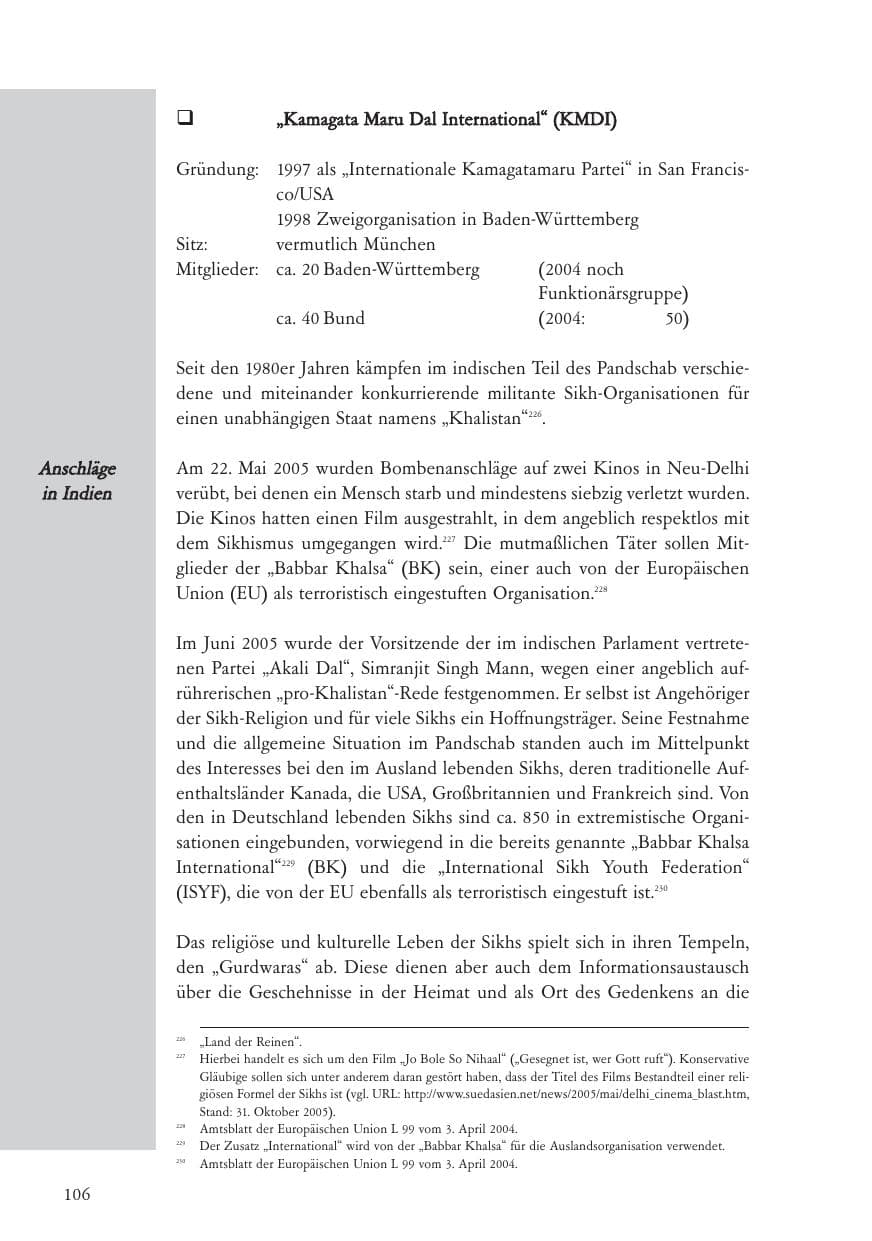Seite 107 des Verfassungsschutzbericht 2005 Baden-Württemberg