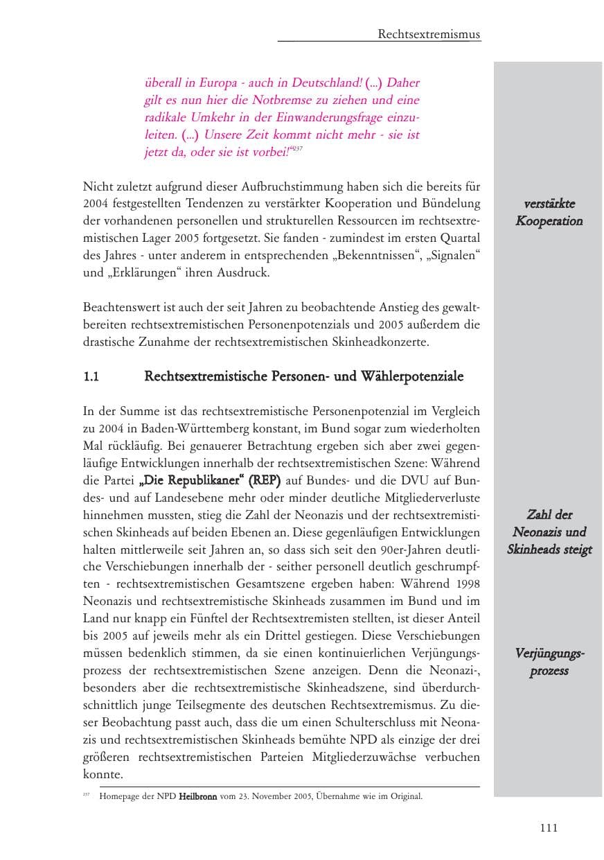 Seite 112 des Verfassungsschutzbericht 2005 Baden-Württemberg