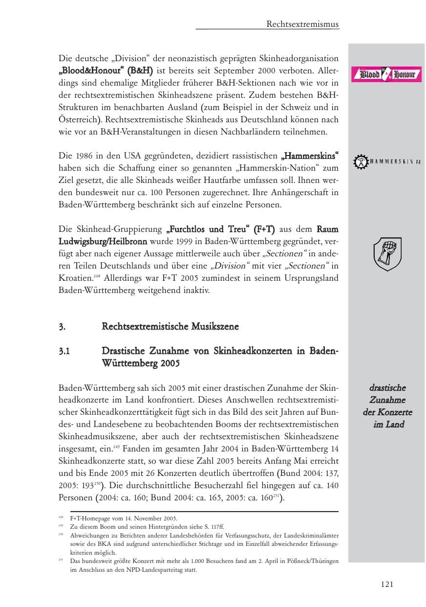 Seite 122 des Verfassungsschutzbericht 2005 Baden-Württemberg