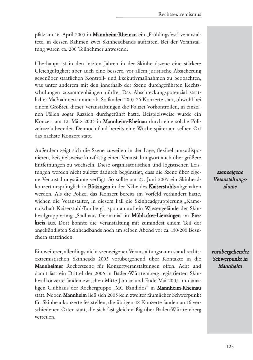 Seite 124 des Verfassungsschutzbericht 2005 Baden-Württemberg