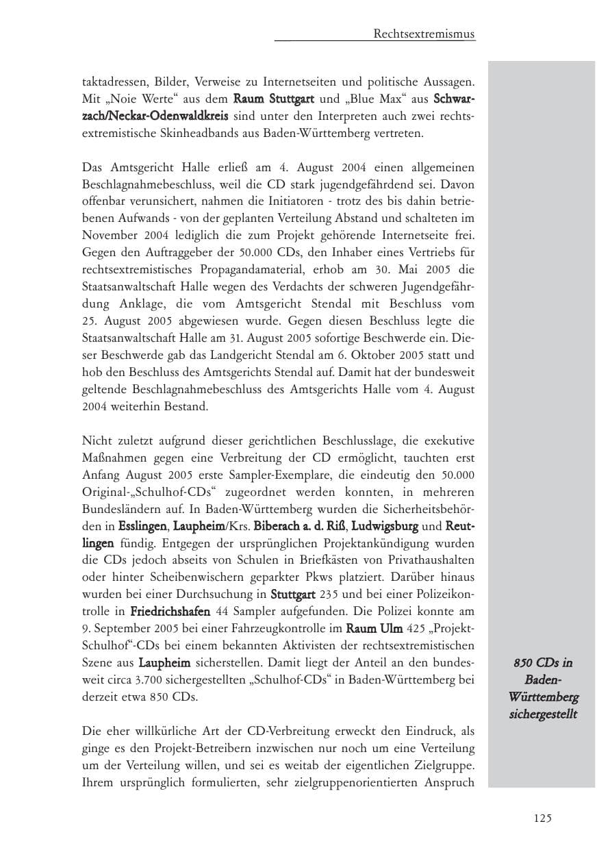 Seite 126 des Verfassungsschutzbericht 2005 Baden-Württemberg