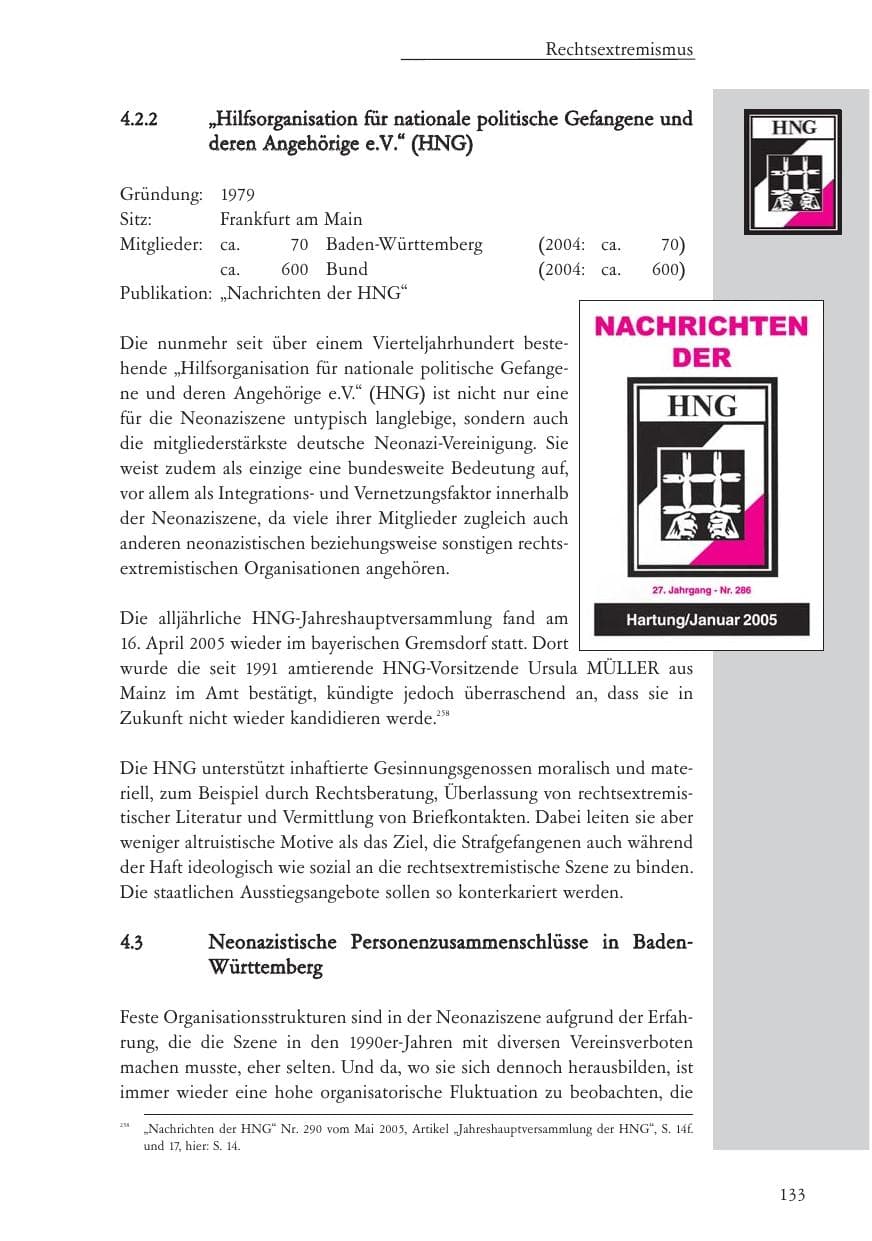 Seite 134 des Verfassungsschutzbericht 2005 Baden-Württemberg