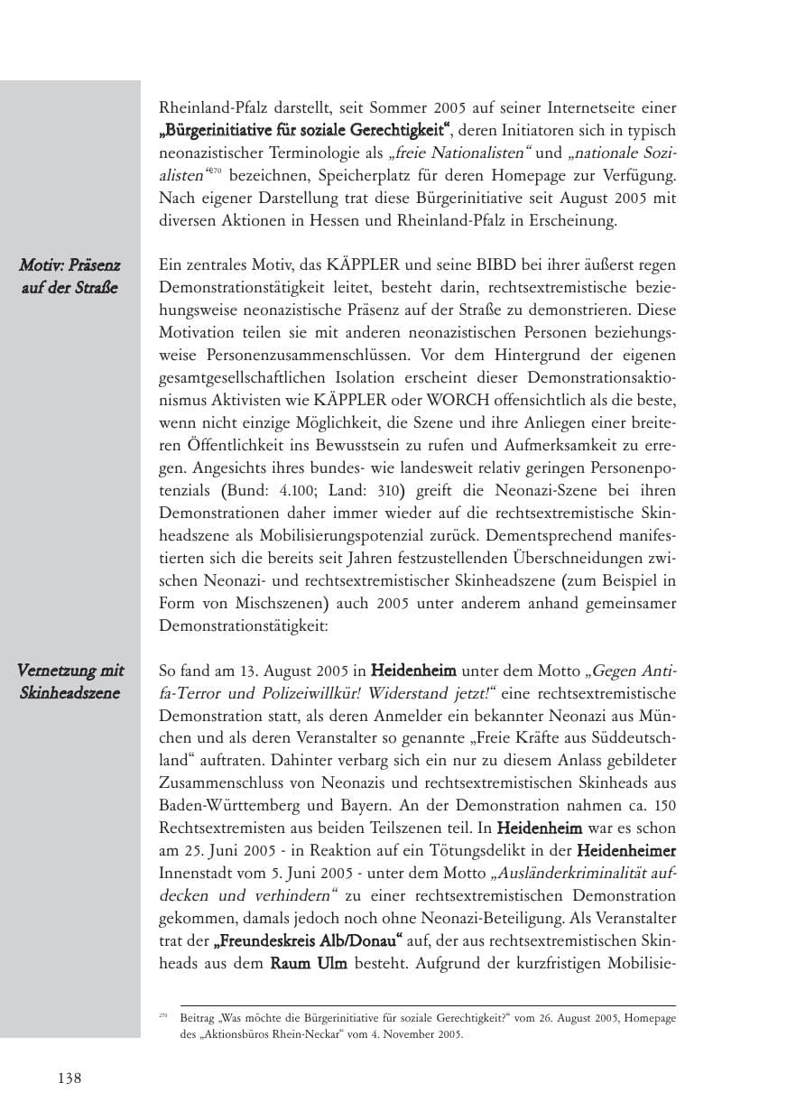 Seite 139 des Verfassungsschutzbericht 2005 Baden-Württemberg