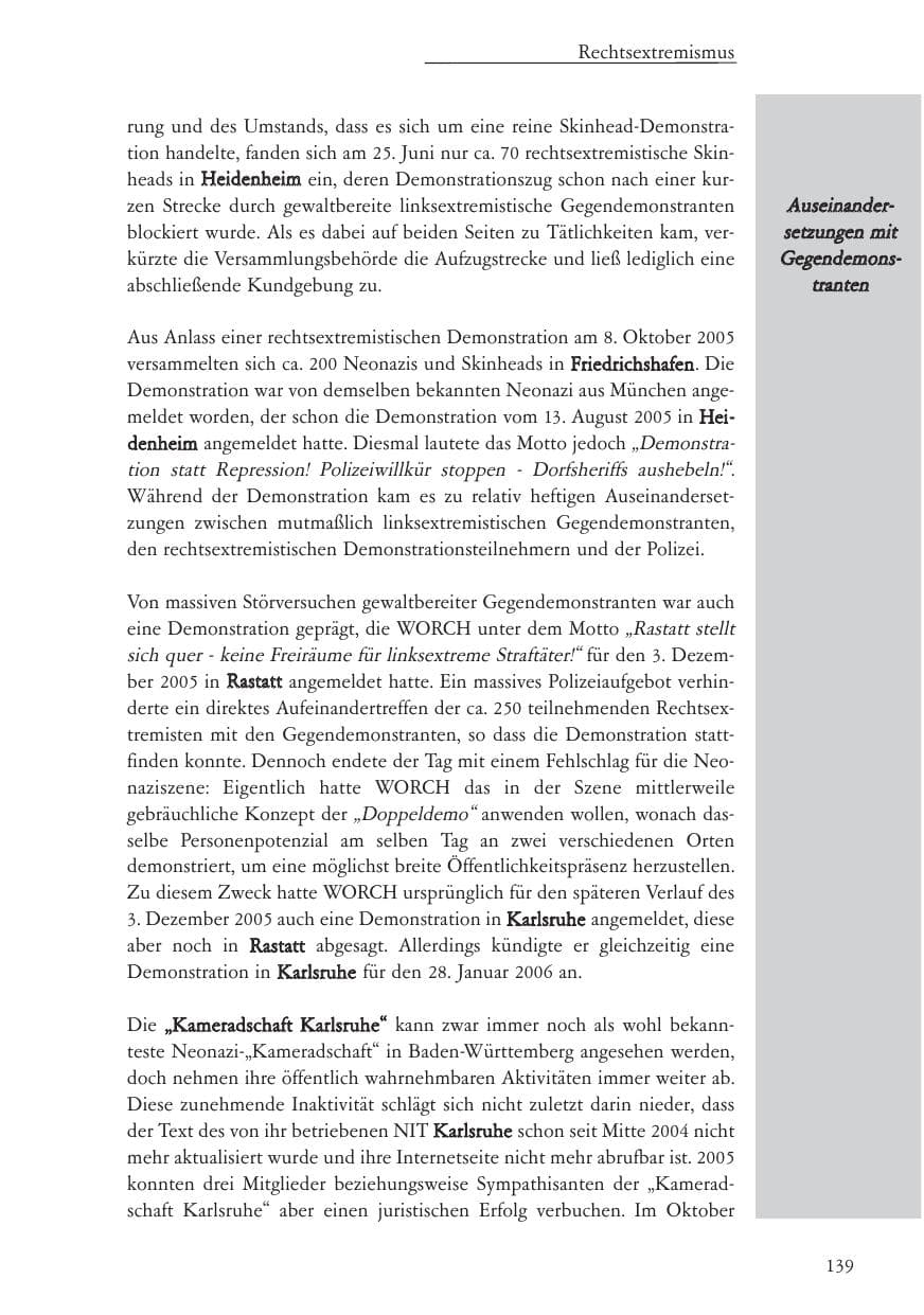 Seite 140 des Verfassungsschutzbericht 2005 Baden-Württemberg