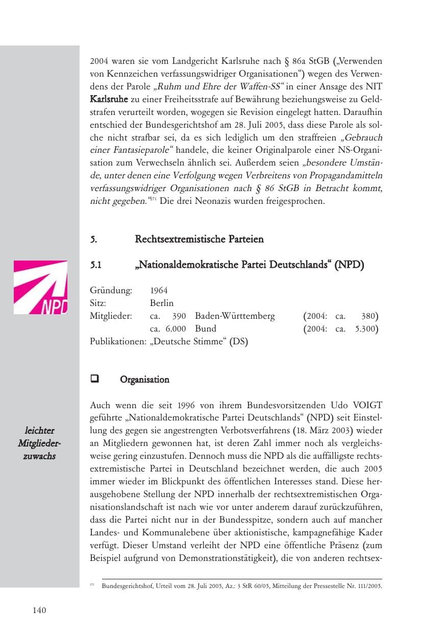 Seite 141 des Verfassungsschutzbericht 2005 Baden-Württemberg
