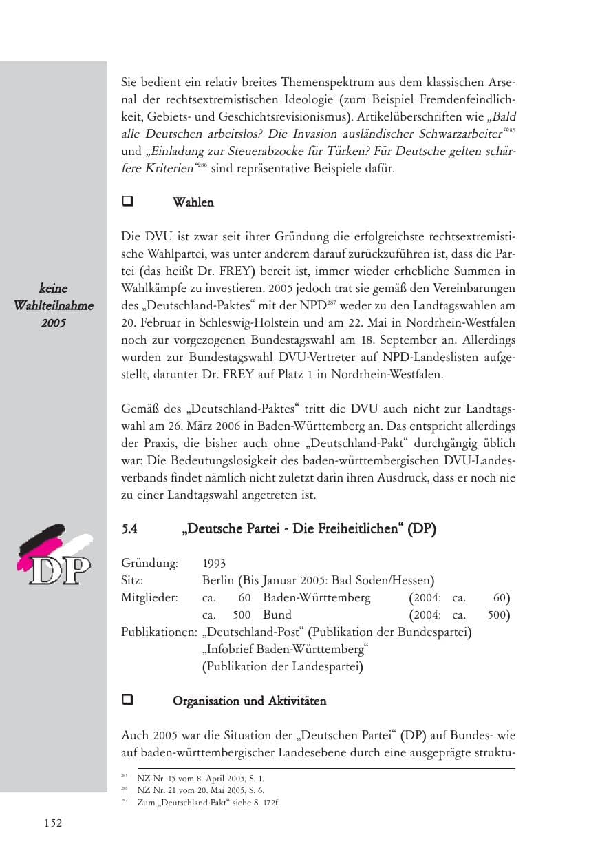 Seite 153 des Verfassungsschutzbericht 2005 Baden-Württemberg