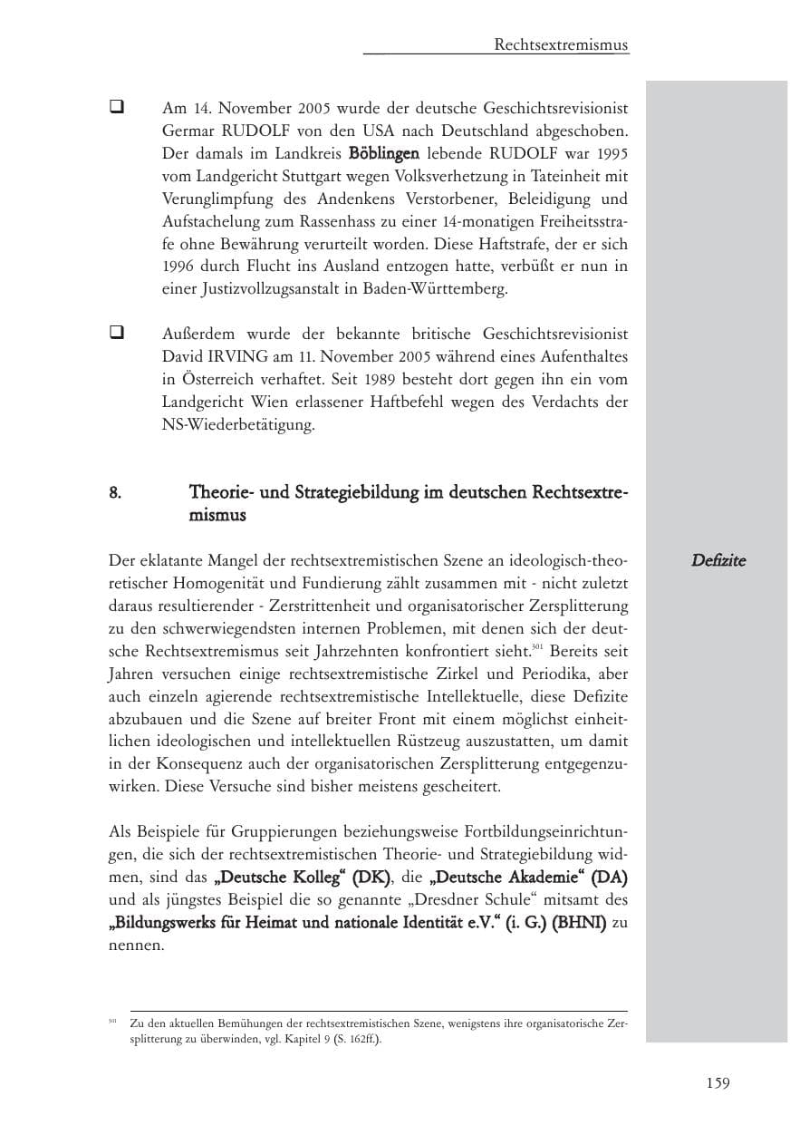 Seite 160 des Verfassungsschutzbericht 2005 Baden-Württemberg